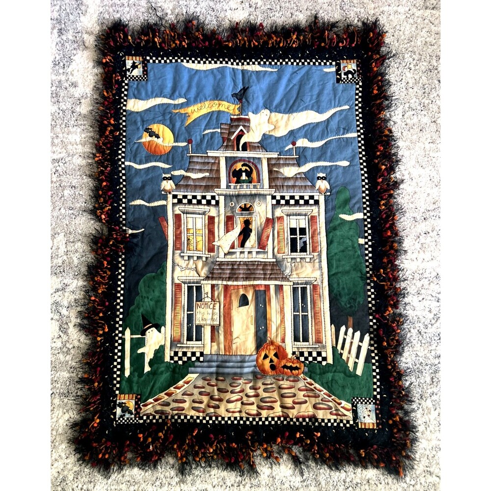 Debbie Mumm Halloween Haunted House Finished Quilt Wall Tapestry Decor Fringe